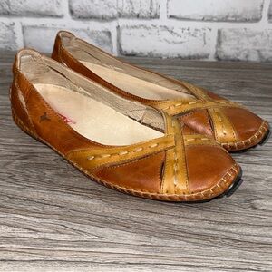 Pikolinos Women’s Ballet Flats EU 39 Leather Brown Tan Cut Out Comfort Shoes